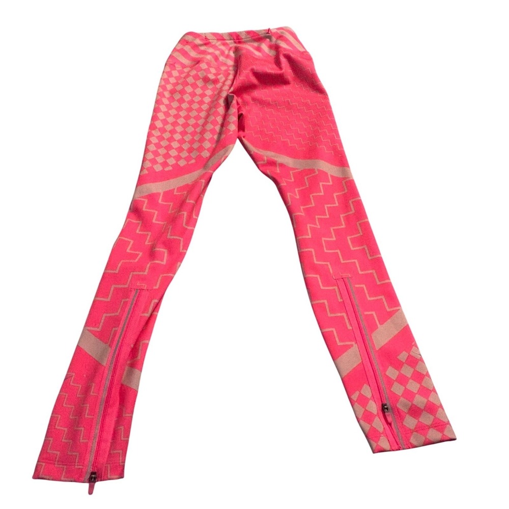 Nike Epic Lux Running Pink Grey Geometric Chevron Checkered Ankle Zip Tights S - Picture 8 of 10